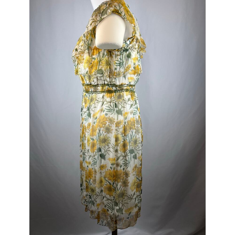 MSSP Silk Floral Off Shoulder Smocked Midi Dress Daisy Print NWT Large - Picture 10 of 10